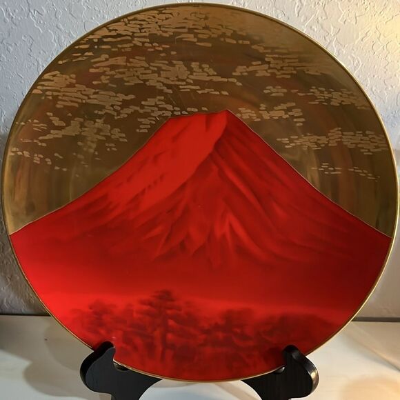 Rare Noritake Hand Painted MT Fuji Red & Gold 1960-80 Nissan Dealer Gift - Picture 4 of 9
